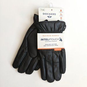 NWT Dockers InteliTouch Genuine Black Leather Gloves, Touchscreen - Men's Large